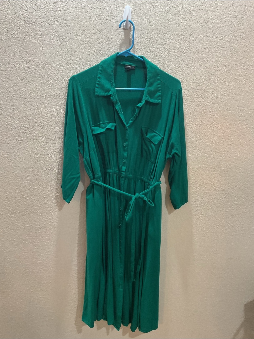 torrid Teal Button-Front Midi Shirt Dress with Waist Tie